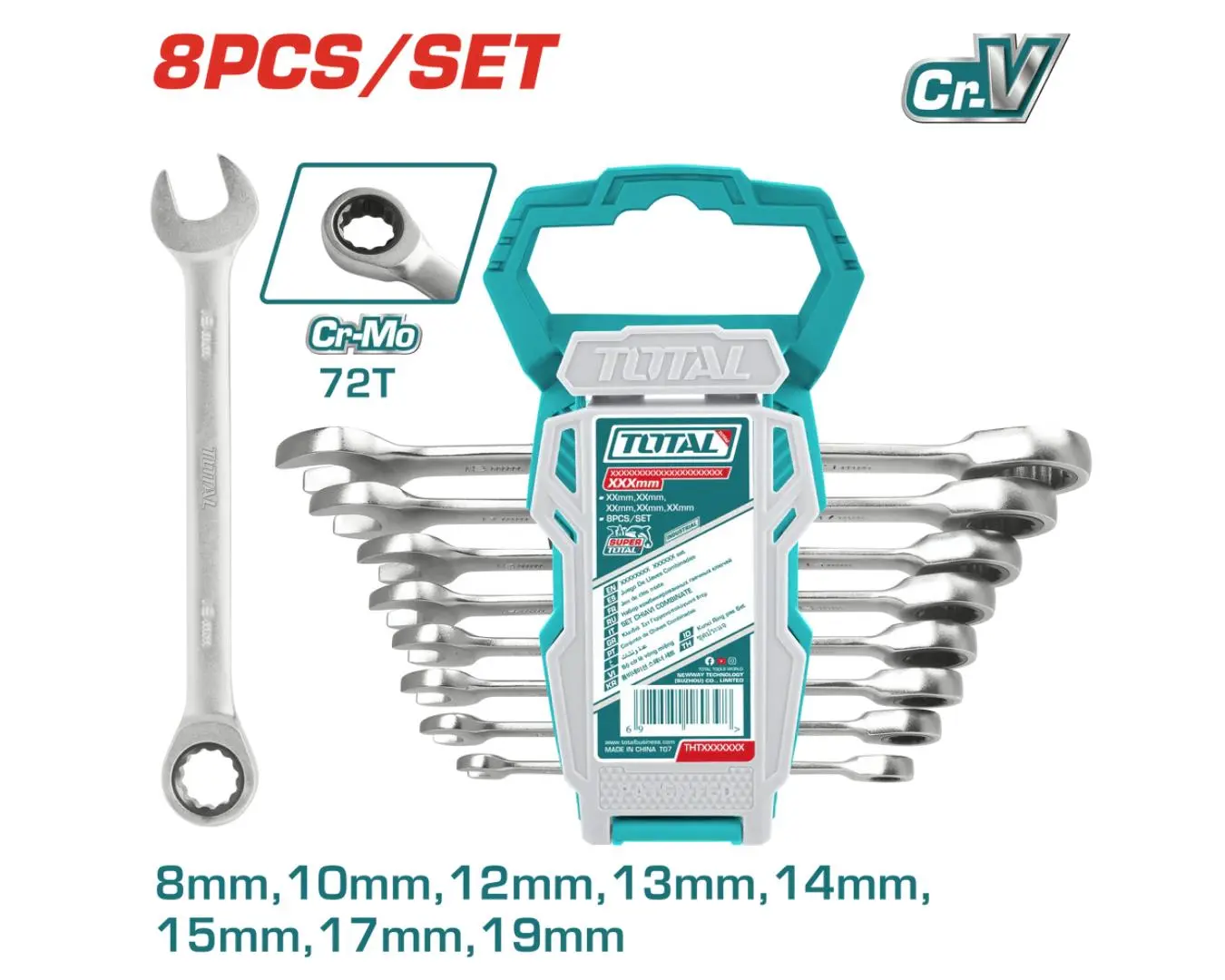 طقم مفاتيح طقطاق طرف 8-19 (( 8 قطع )) TOTAL علاقة بلاستيك 8Pcs ratchet spanner set