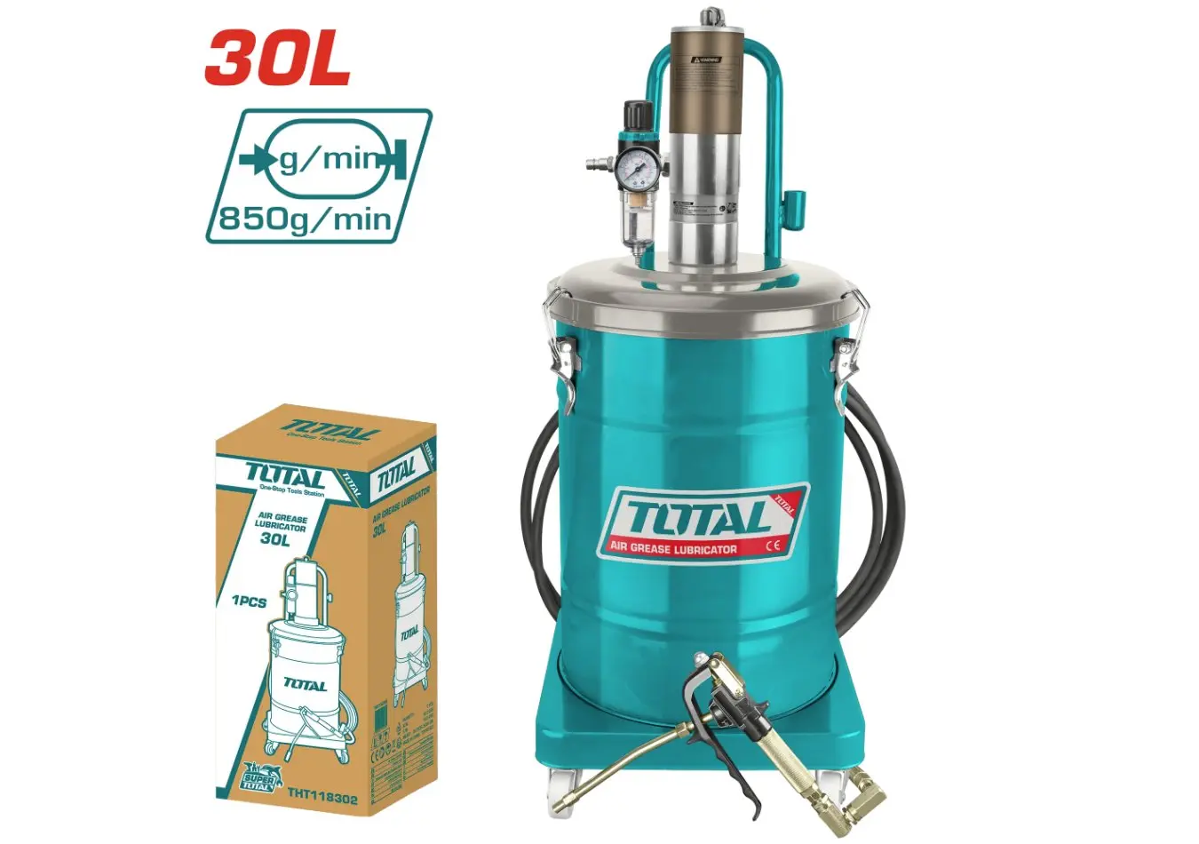 مشحمة سطل 30 لتر 24 كغ شحم TOTAL مع خرطوم 5 متر