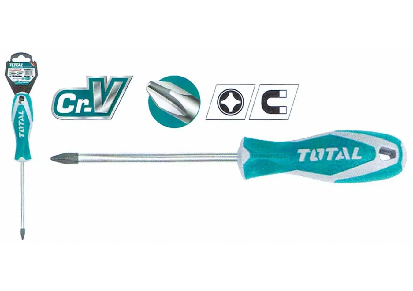 مفك براغي مصالب PH1*75 مم TOTAL(( صناعي )) CRV