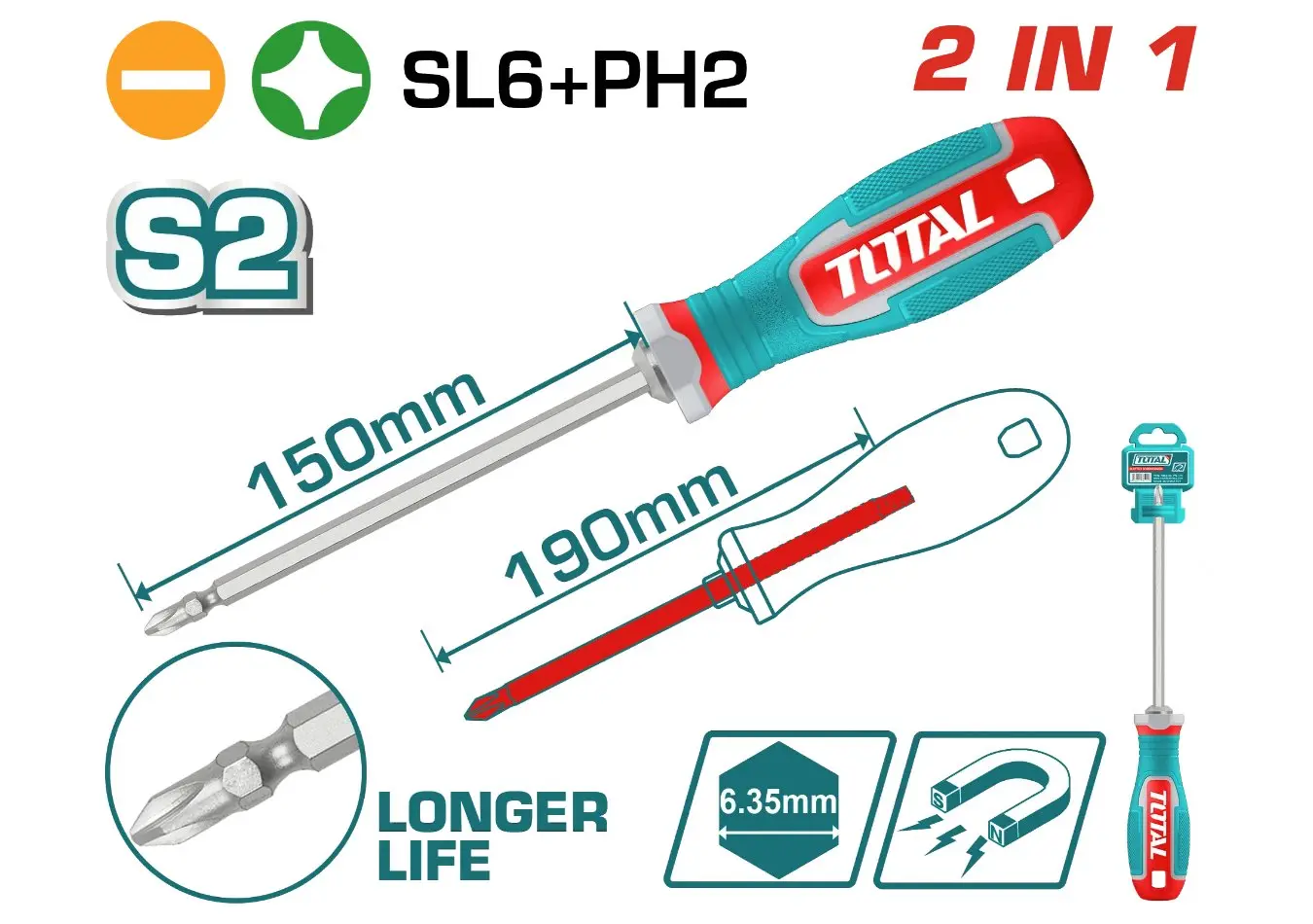 مفك براغي قلاب PH2 -SL6 (S2 ) من TOTAL