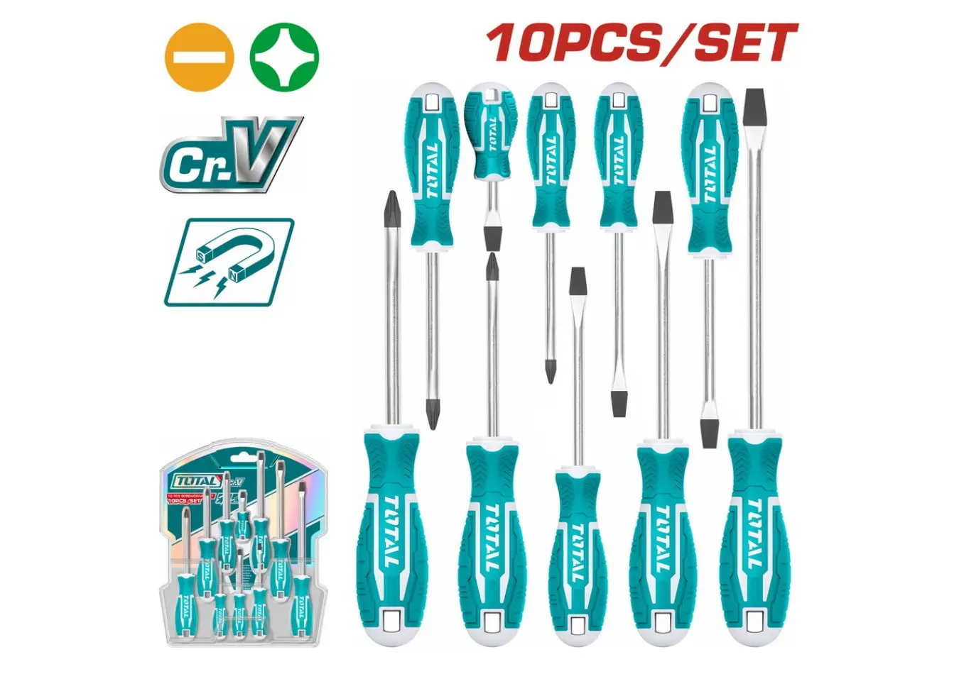 طقم مفكات براغي 10 قطع شق + مصالب CR-V ماركة TOTAL
