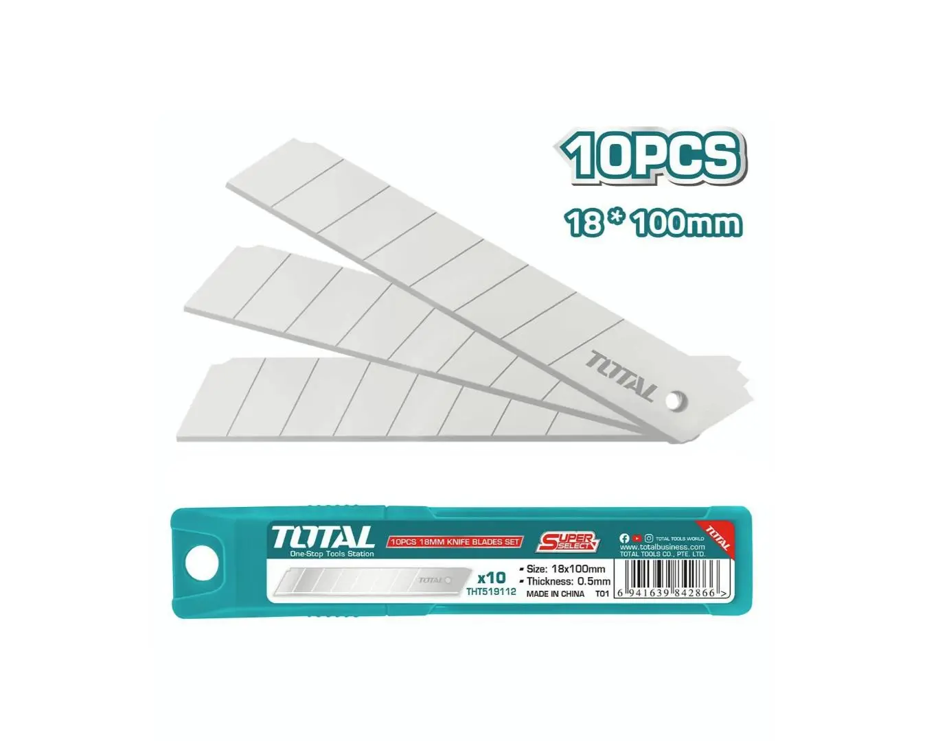 THT519112 - نصلات مشرط طول 100مم عرض 18 علبة 10 قطع TOTAL