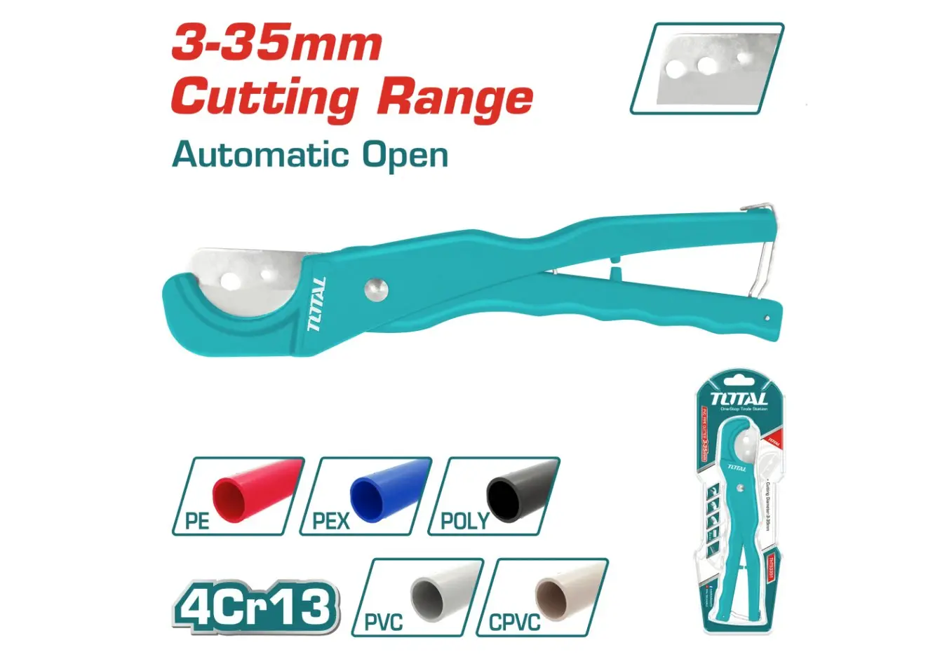 THT53351 - مقص بواري انابيب PVC طول 210 مم قطر 3 - 35 مم ماركة TOTAL