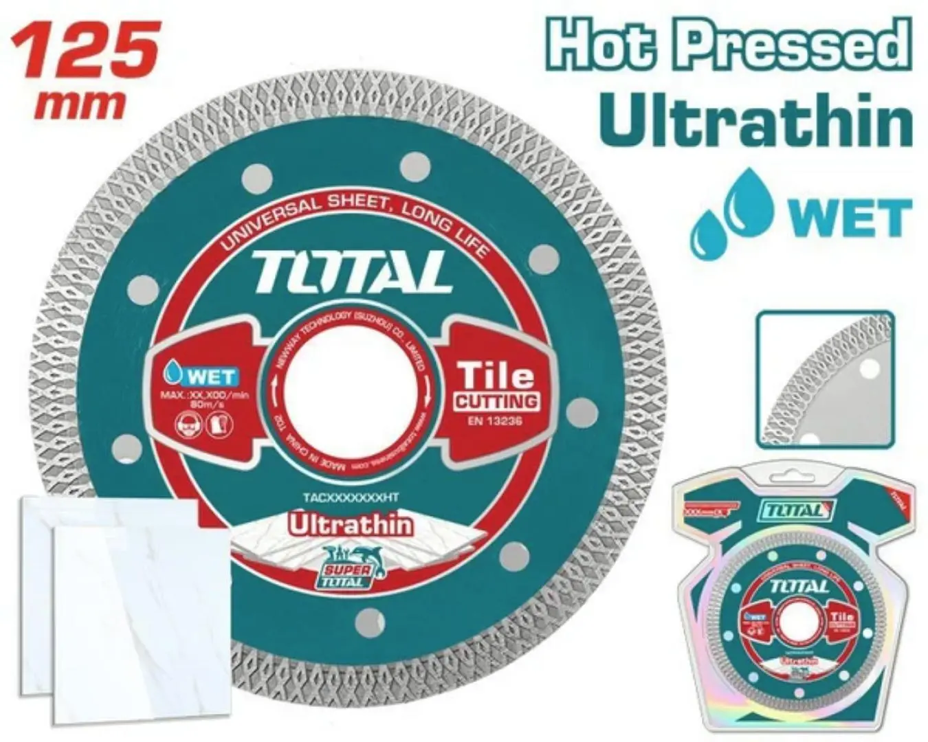 ديسك قص الماس رقيق 5 انش سماكة 1.4مم (السيراميك، البلاط، الرخام، الطوب) فتحة 22.2 مم TOTAL رطب
