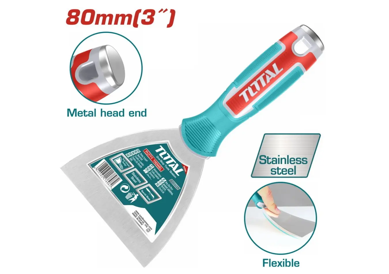 THT83806 - مشحاف معجون قياس 3 انش 80 مم ستانلس ستيل TOTAL (( صناعي ))