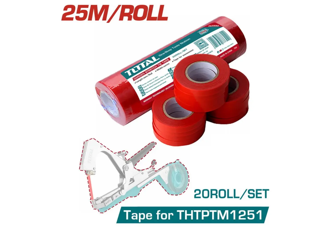 THTPTM1251T - 20 بكرة ربط مطاطية للتطعيم 25 م عرض 11 مم ماركة TOTAL