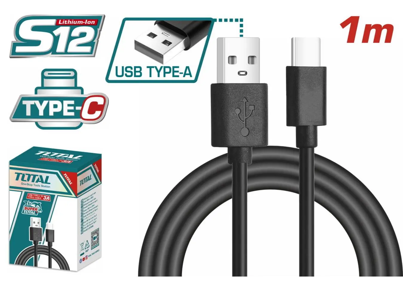 كبل شاحن TYPE-C// USB طول 1 متر ماركة TOTAL