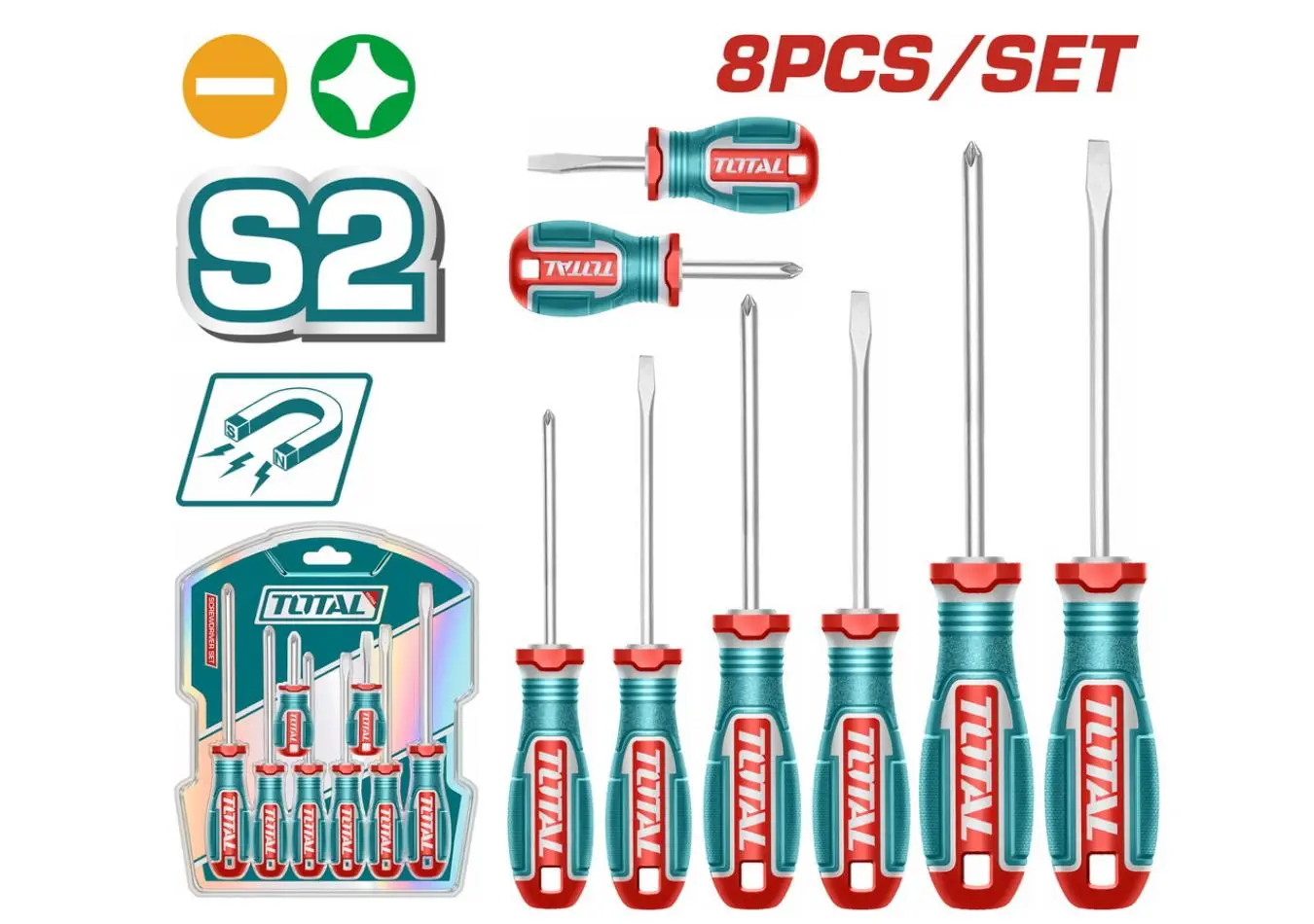 TKSDS0826 - طقم مفكات S2 - عدد 8 قطع ماركة TOTAL