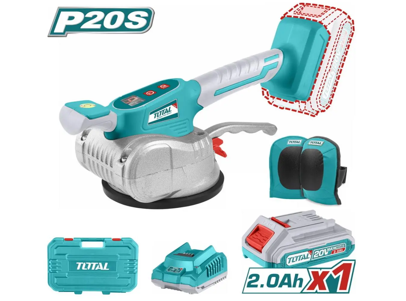 رجاج سيراميك 20 فولت مع حماية ركب + بطارية + شاحن ماركة TOTAL