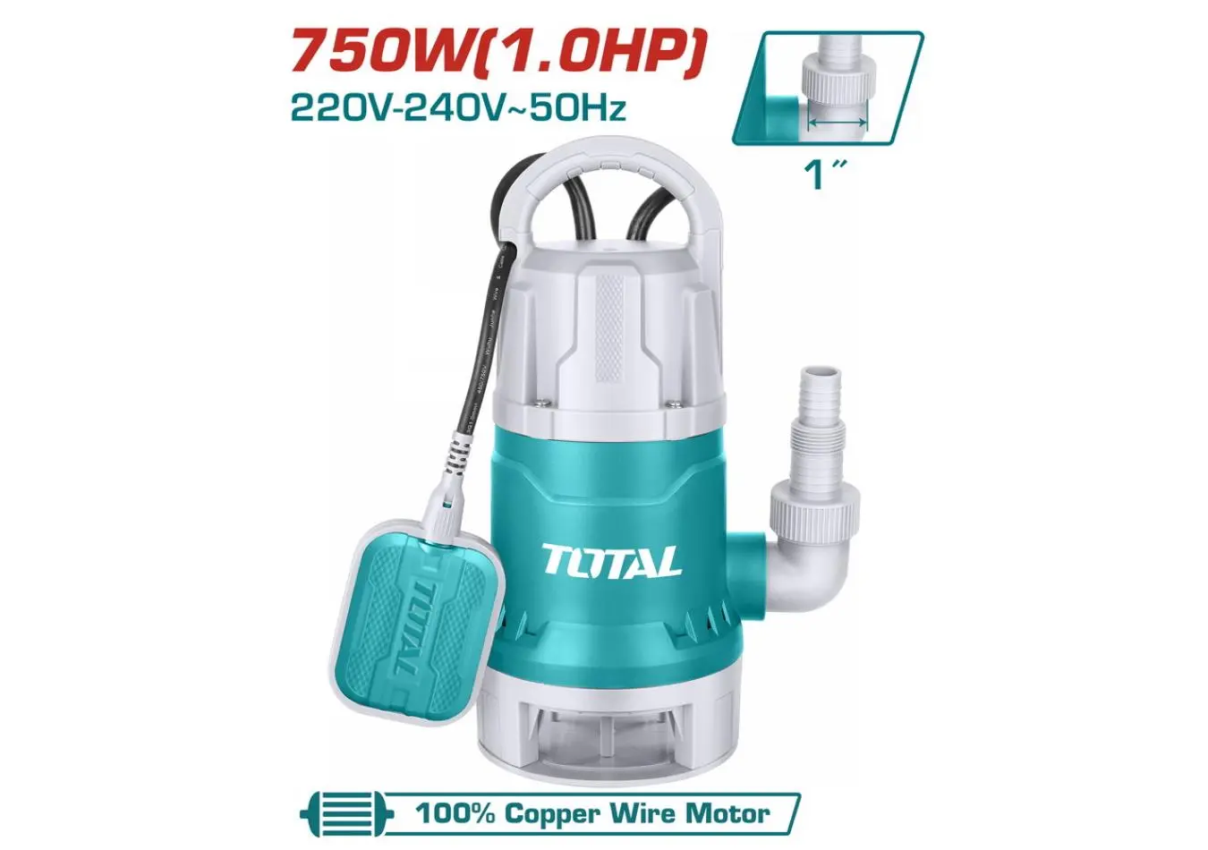 TWP87506 - قاذورة 1 حصان بلاستيك مع فواشة رفع 8متر غزارة 217 ل/د فتحة 1 انش مع فواشة ماركة TOTAL ملف نحاس