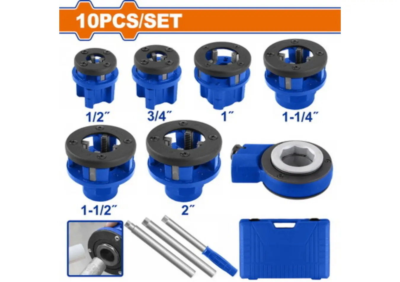 طقم حدايه بواري صحية 1/4",3/8",1/2",3/4",1",1 1/4 ".11/2 .2 ضمن علبة بلاستيك ماركة WADFOW