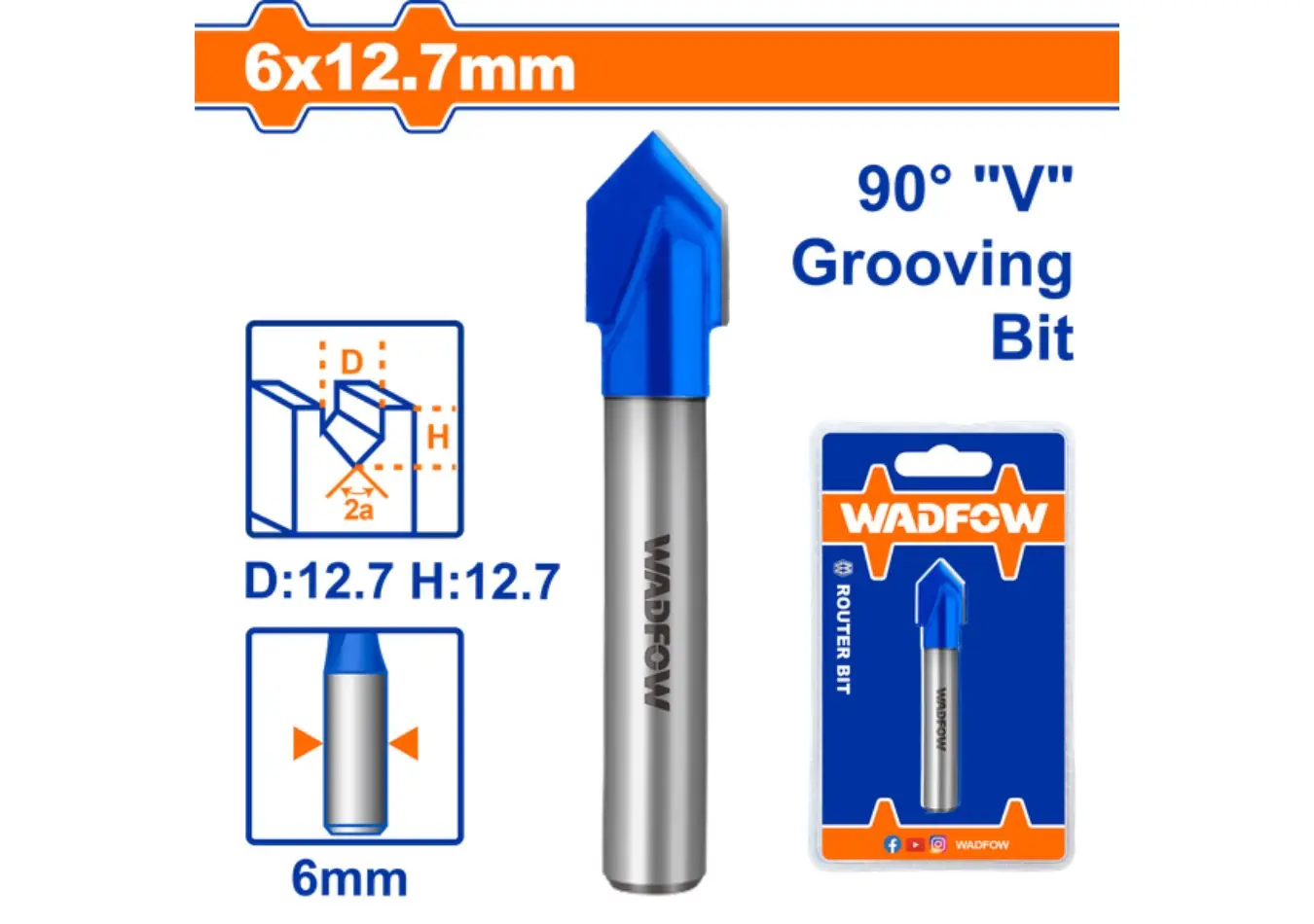ريشة روتر حرف V قياس 12.7 × 6 مم WADFOW على كرت 6*12.7