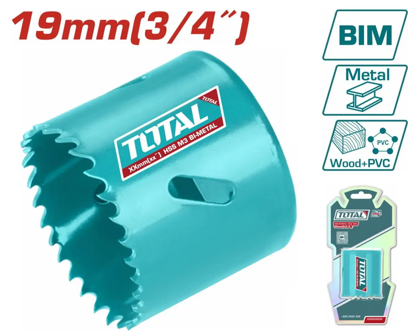 كاسة حفر معدن + خشب + PVC قياس 19 مم TOTAL
