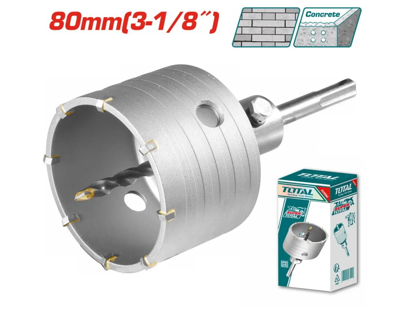 كاس حفر باطون قياس 80 مم TOTAL مع حامل sds