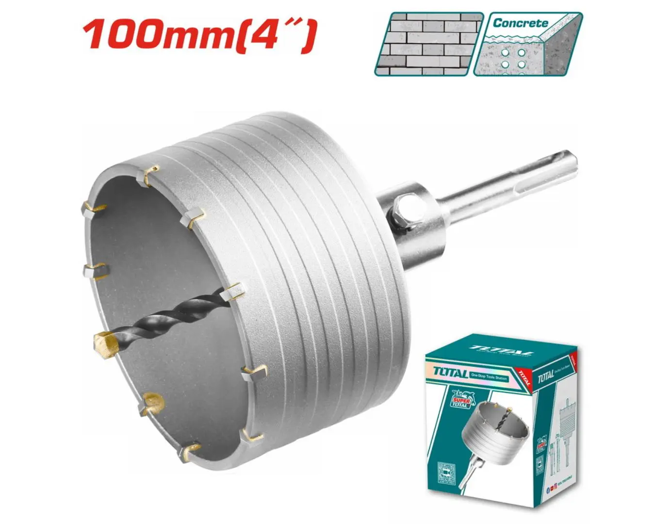 كاس حفر باطون قياس 100 مم TOTAL مع حامل sds