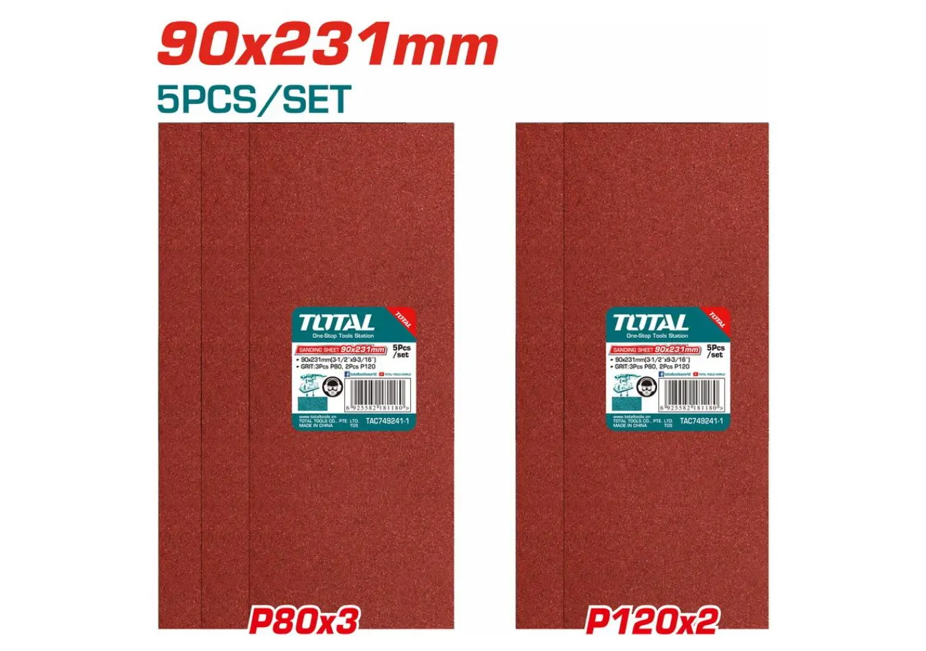 ورق برداغ 90 × 231 نعومة P 80 /3 , P120/2 مجموعة 5 قطع TOTAL