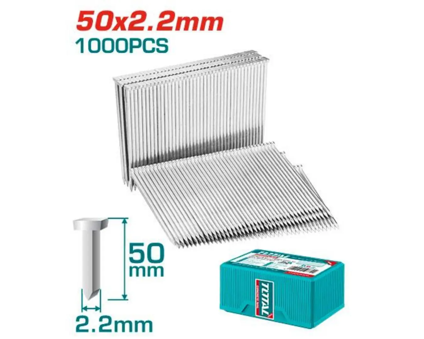 كبسات مسامير بيتون طول 50 مم 1000 قطعة لزوم الكباسة TAT8641 ماركة TOTAL