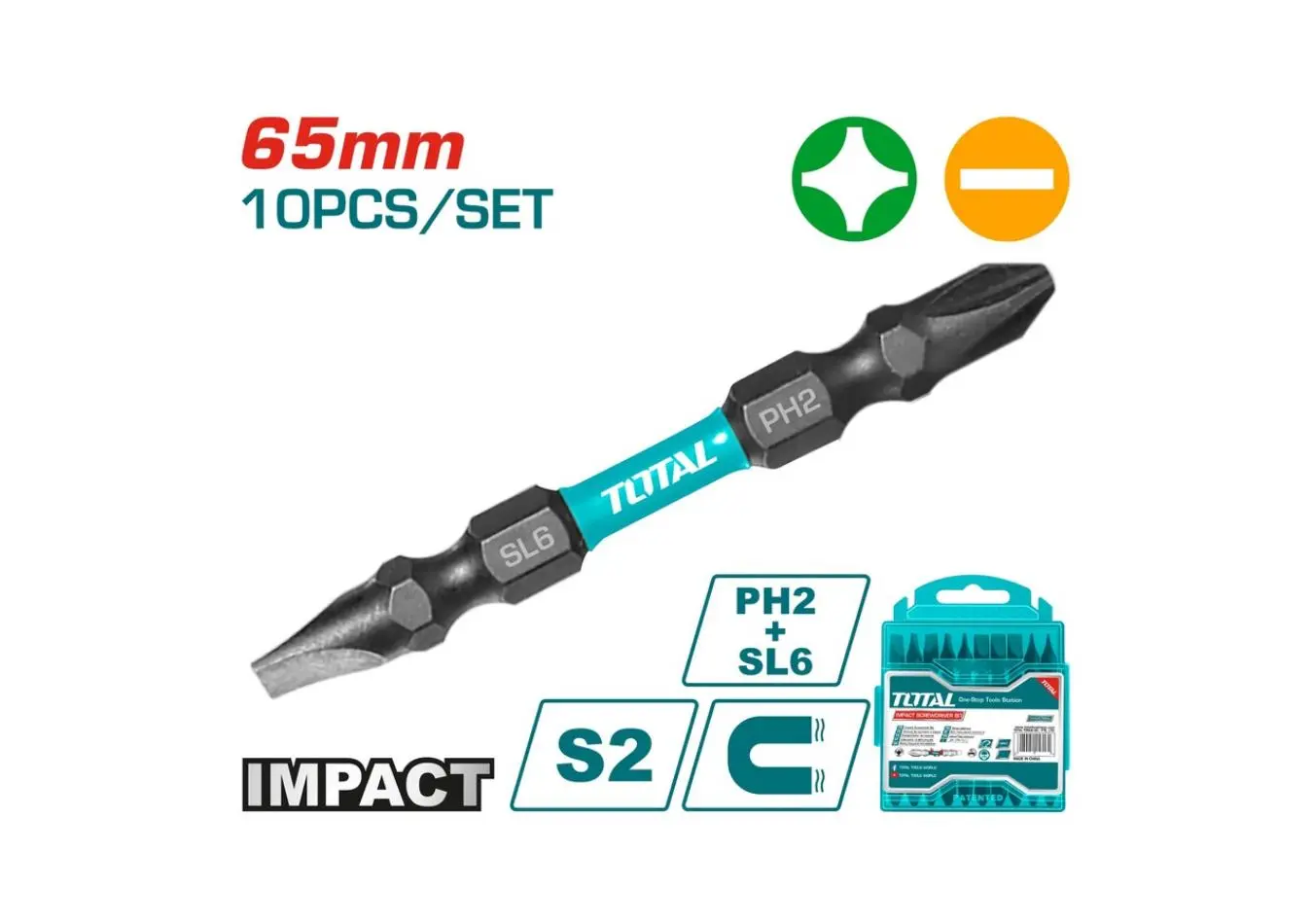 TACIM16HL133 - راس شد طرق مزدوج شق + مصالب علبة 10 قطع طول 65 مم صناعي ماركة TOTAL