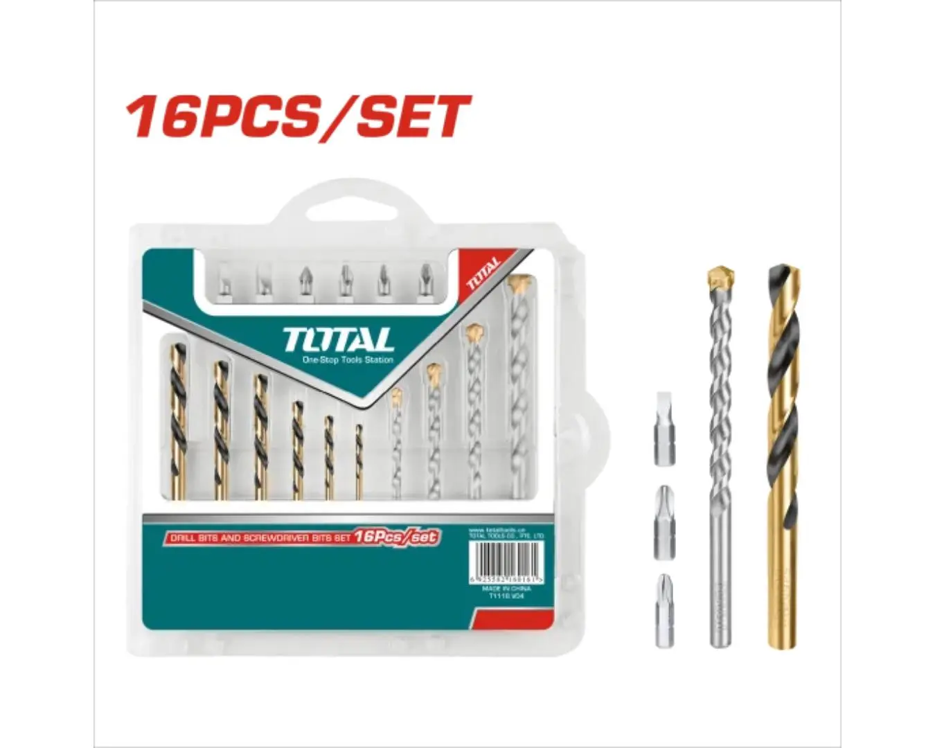 طقم ريش 16 قطعة حديد+باطون+راس مفك موديل TOTAL