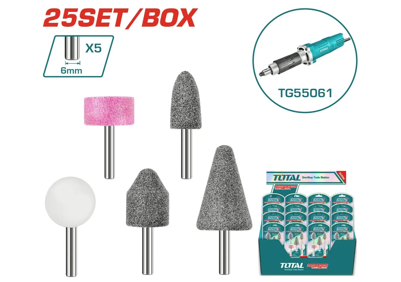 TAKB0502 - طقم حجر جلخ محوري 400 واط عدد 5 قطع لزوم TG55061 ماركة TOTAL