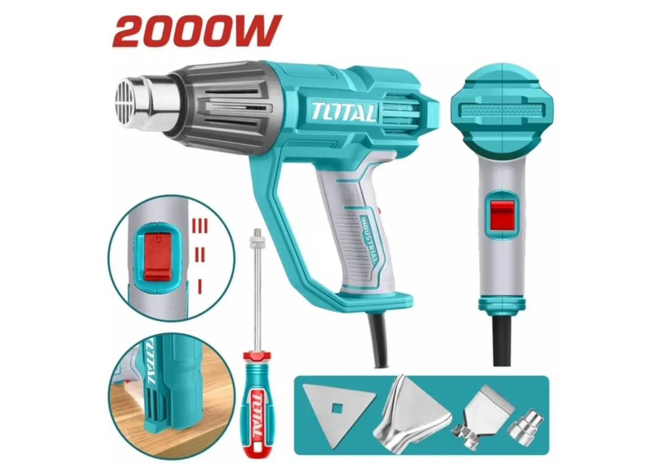 TB20078 - كور هواء ساخن 2000 وات مجال من 50 -550 C مع اكسسوارات ماركة TOTAL