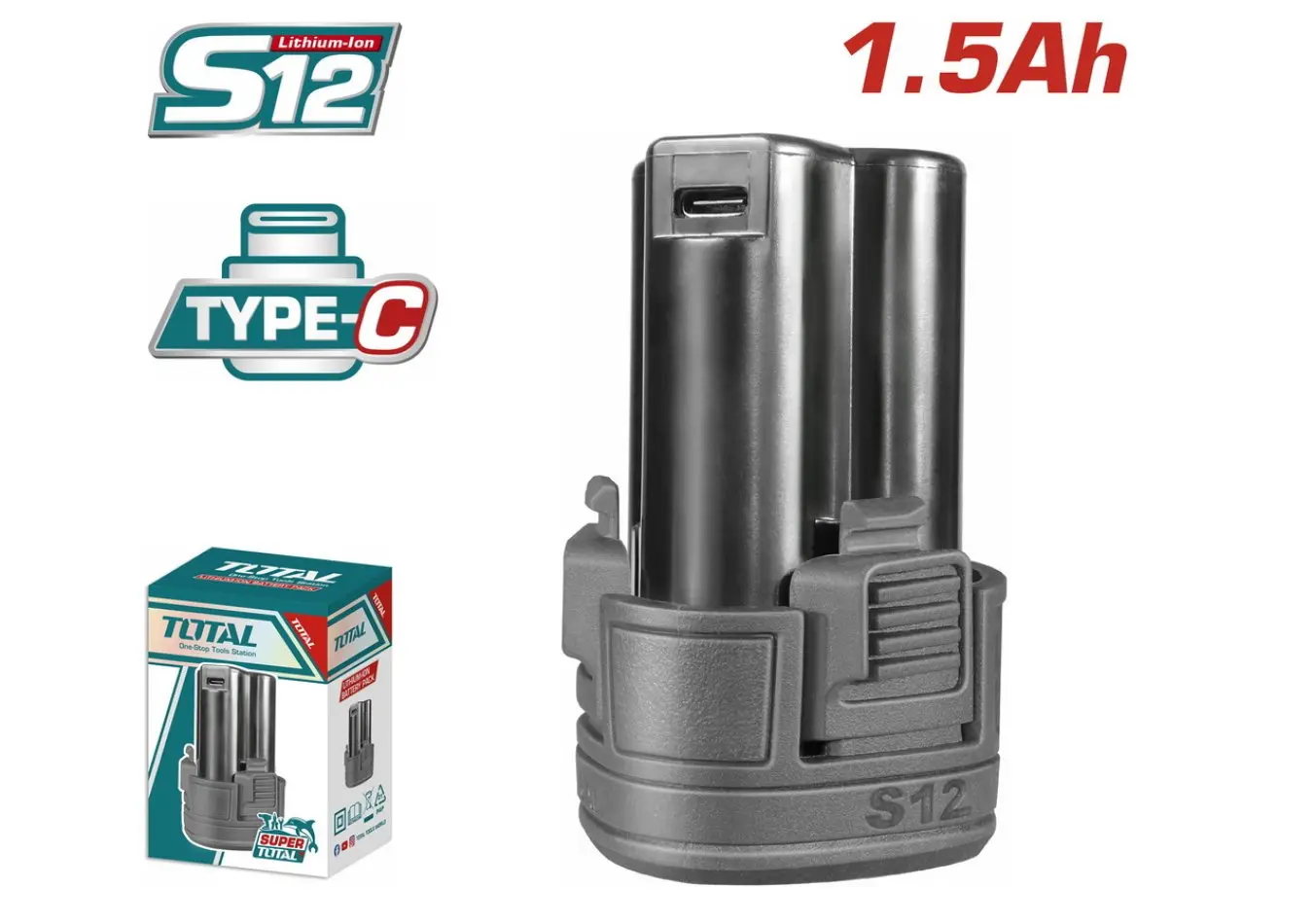 TBLI12153 - بطارية 12 فولت دائرية 1.5 امبير USP TYPE-C ماركة TOTAL