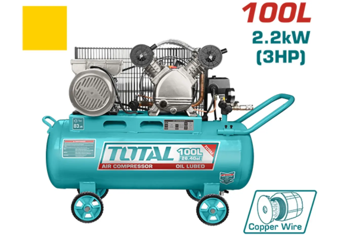 كمبرسور ضاغط هواء 100 لتر محرك 3 حصان 220 فولت حديث TOTAL ملف نحاس