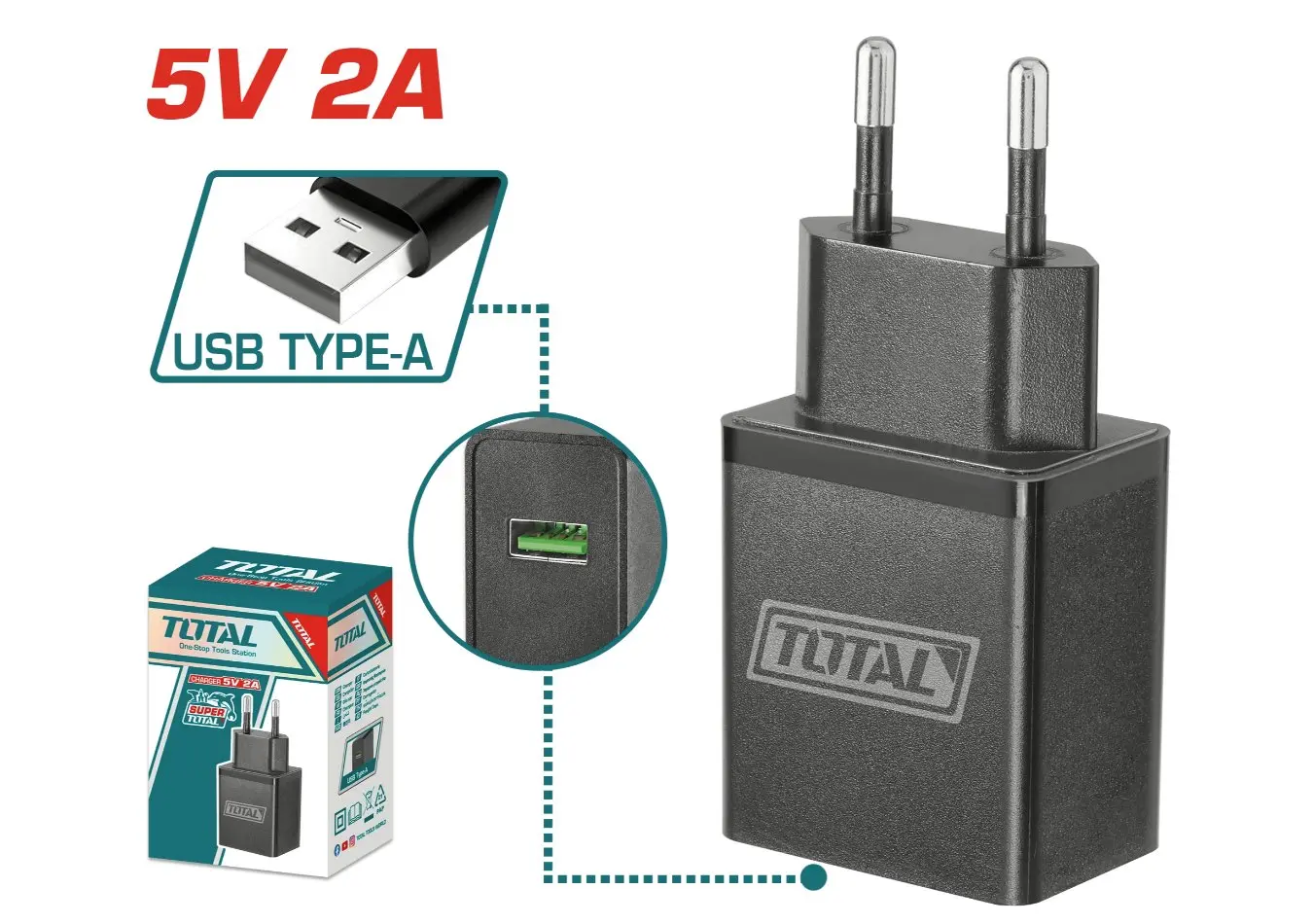 رأسية شاحن 5 فولت 2 امبير USB type-A حديث ماركة TOTAL