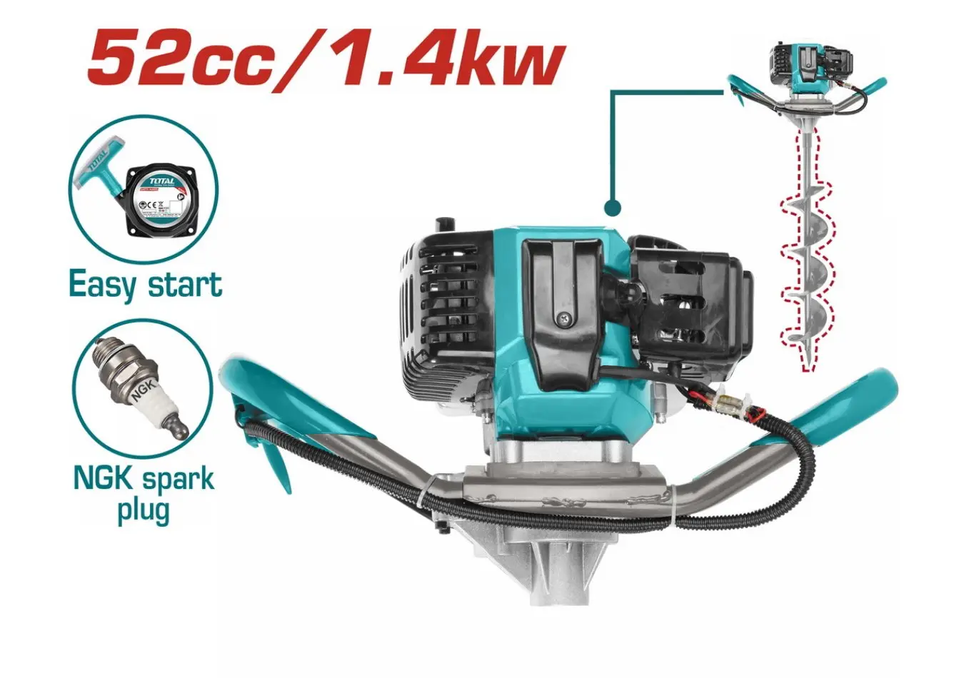 حفارة ارض زراعية بنزين 52 cc استطاعة 1.4 kw ماركة TOTAL
