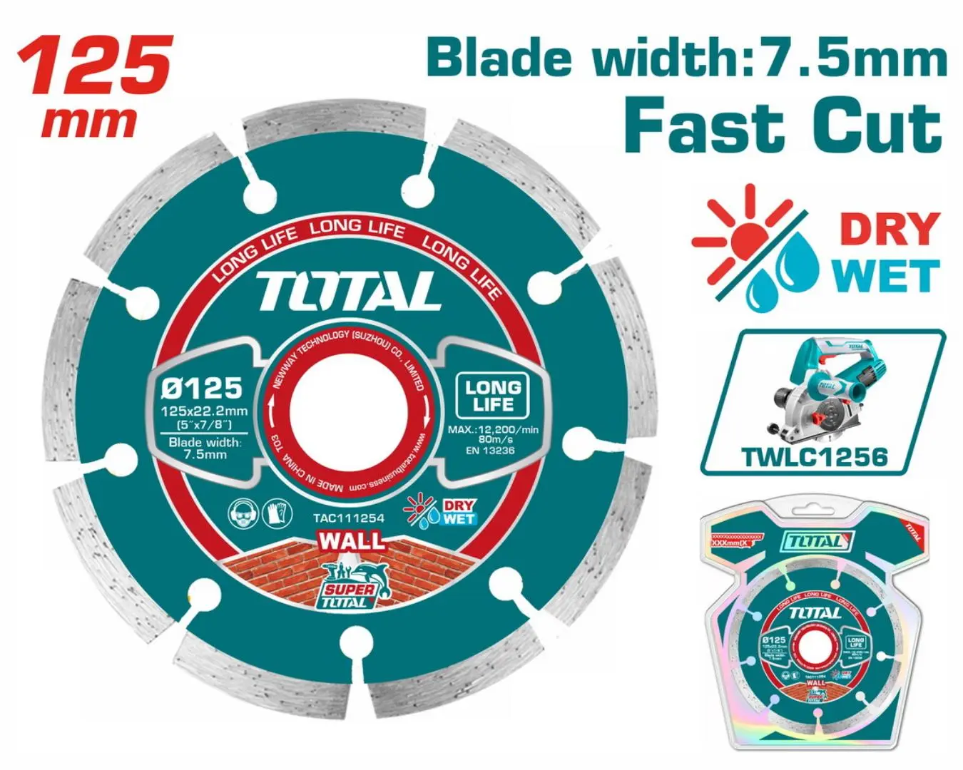 ديسك قص الماس 5 انش TOTAL لزوم قصاصة جدران TWLC1256 رطب+جاف