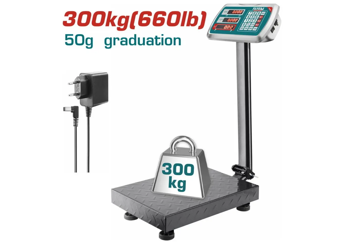 ميزان الكتروني 300 كغ دقة 50 غرام قياس 40*50 سم ماركة TOTAL