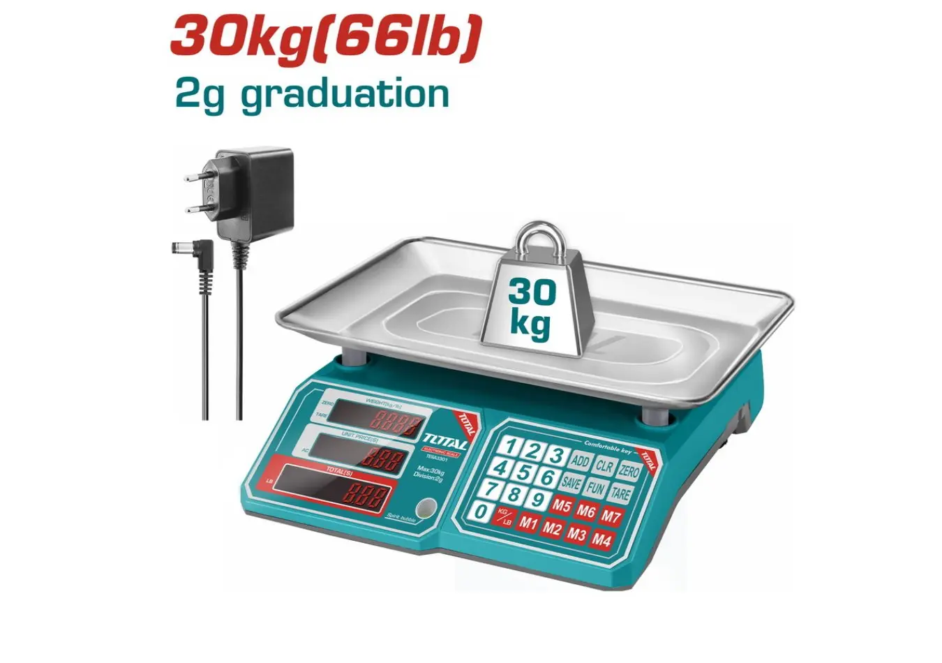 TESA3301 - ميزان الكتروني 30 كغ دقة 2 غرام قياس 33*24 سم TOTAL