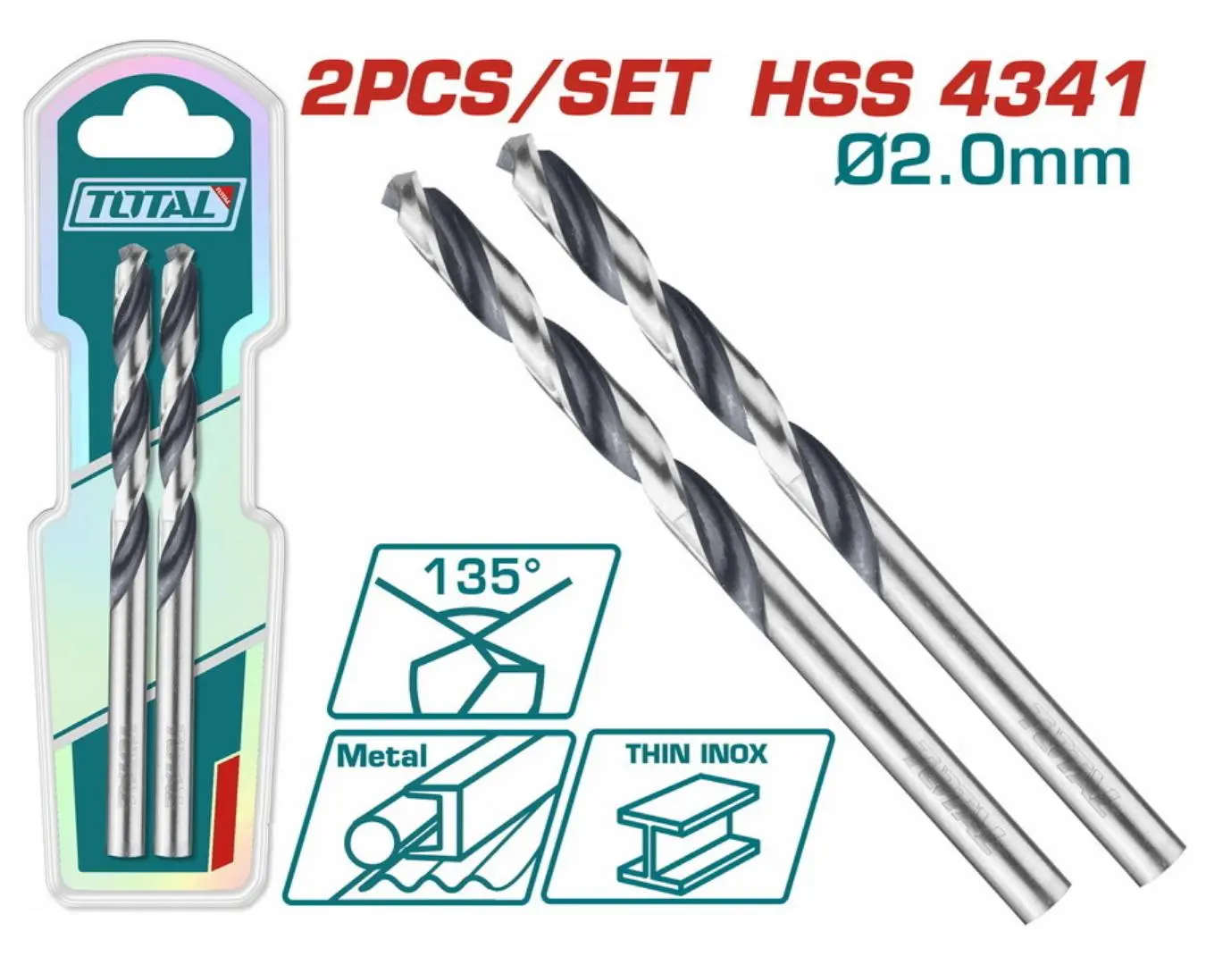 TAC1200024 - ريشة حديد 2 مم موديل HSS4341 عدد 2 على كرت ماركة TOTAL
