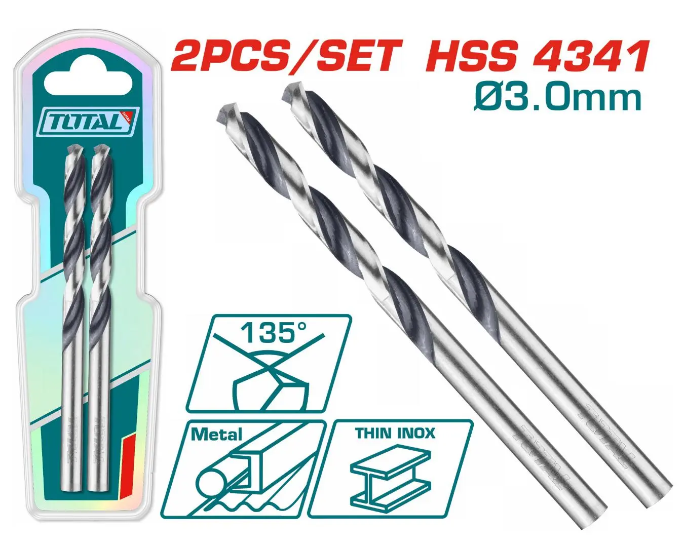 TAC1200034 - ريشة حديد 3 مم موديل HSS4341 عدد 2 على كرت ماركة TOTAL