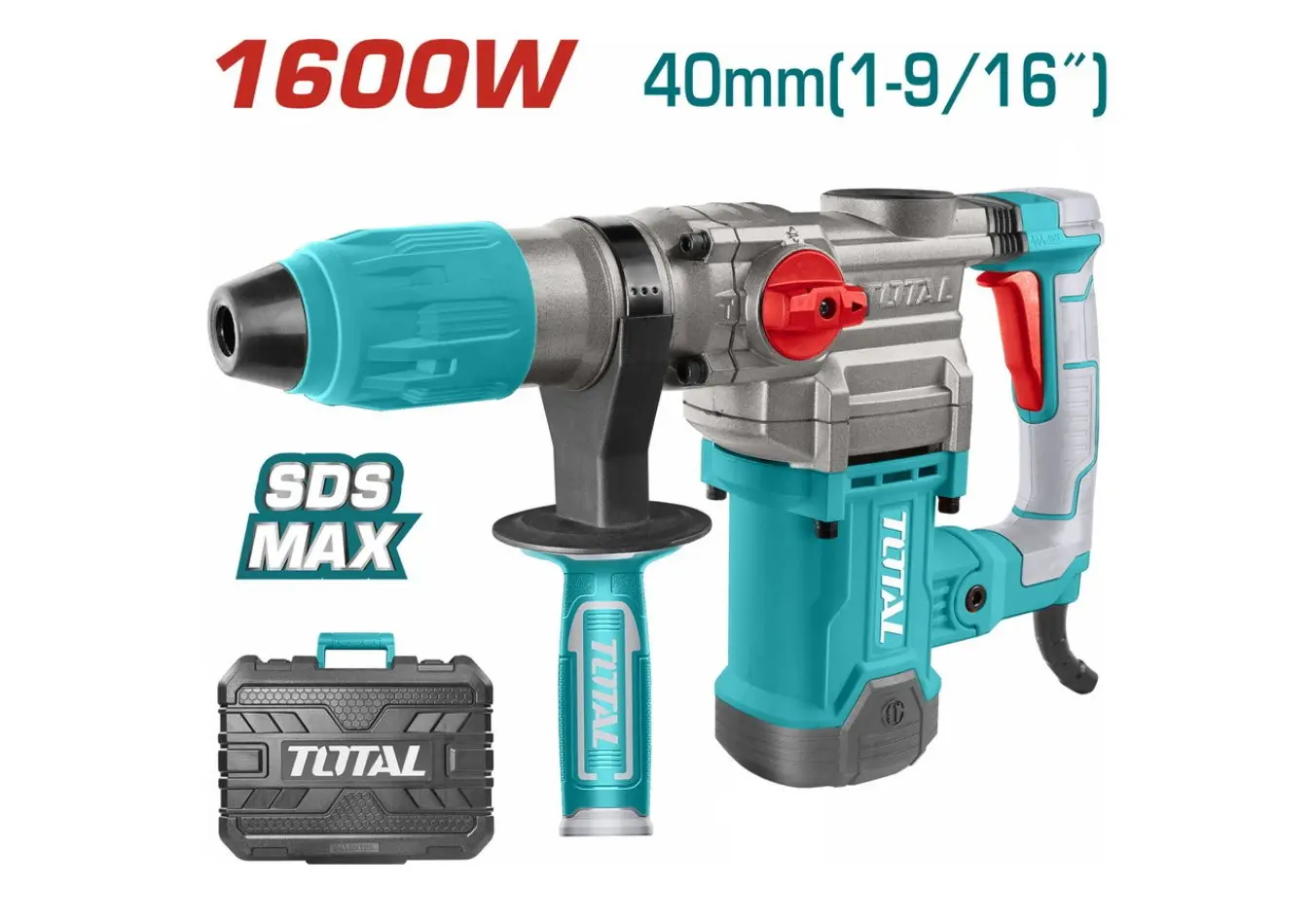 TH1163855 - كسارة دق برم 1600 واط 40 مم 10 جول SDS MAX مانع اهتزاز ضمن حقيبة بلاستيك TOTAL حديث