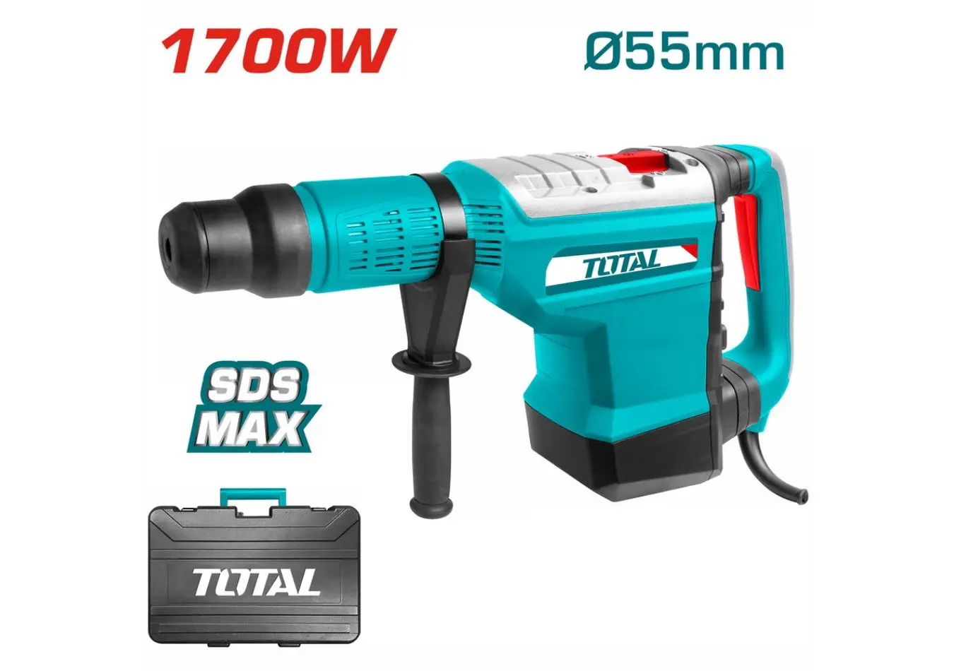 كسارة دق برم 1700 واط 55 مم 19 جول SDS MAX جسم بلاستيك مانع اهتزاز صناعي حقيبة بلاستيك دولاب حديث TO