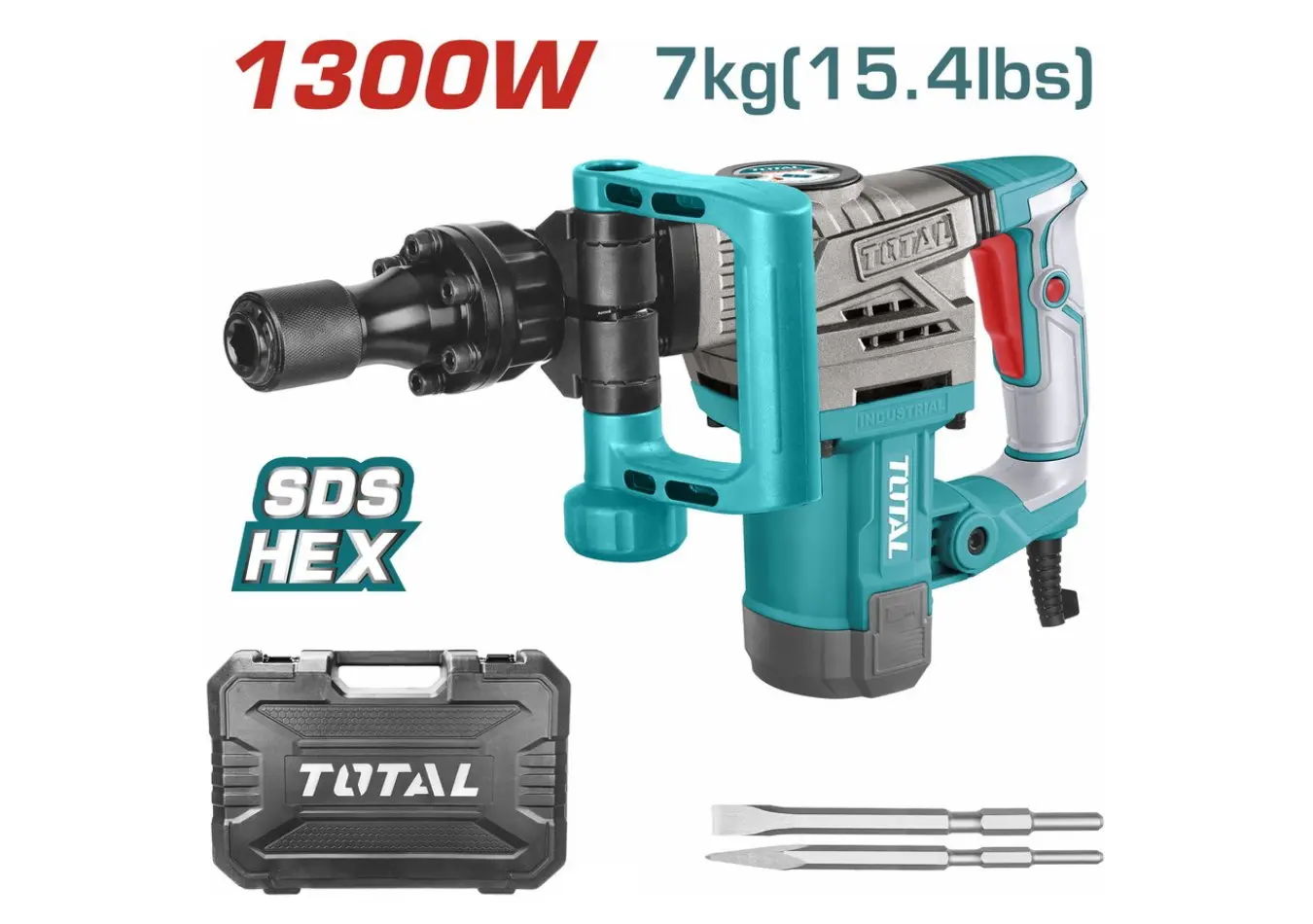 TH2130016 - كسارة دق 1300 واط HEX-38 ضمن حقيبة بلاستيك TOTAL حديث