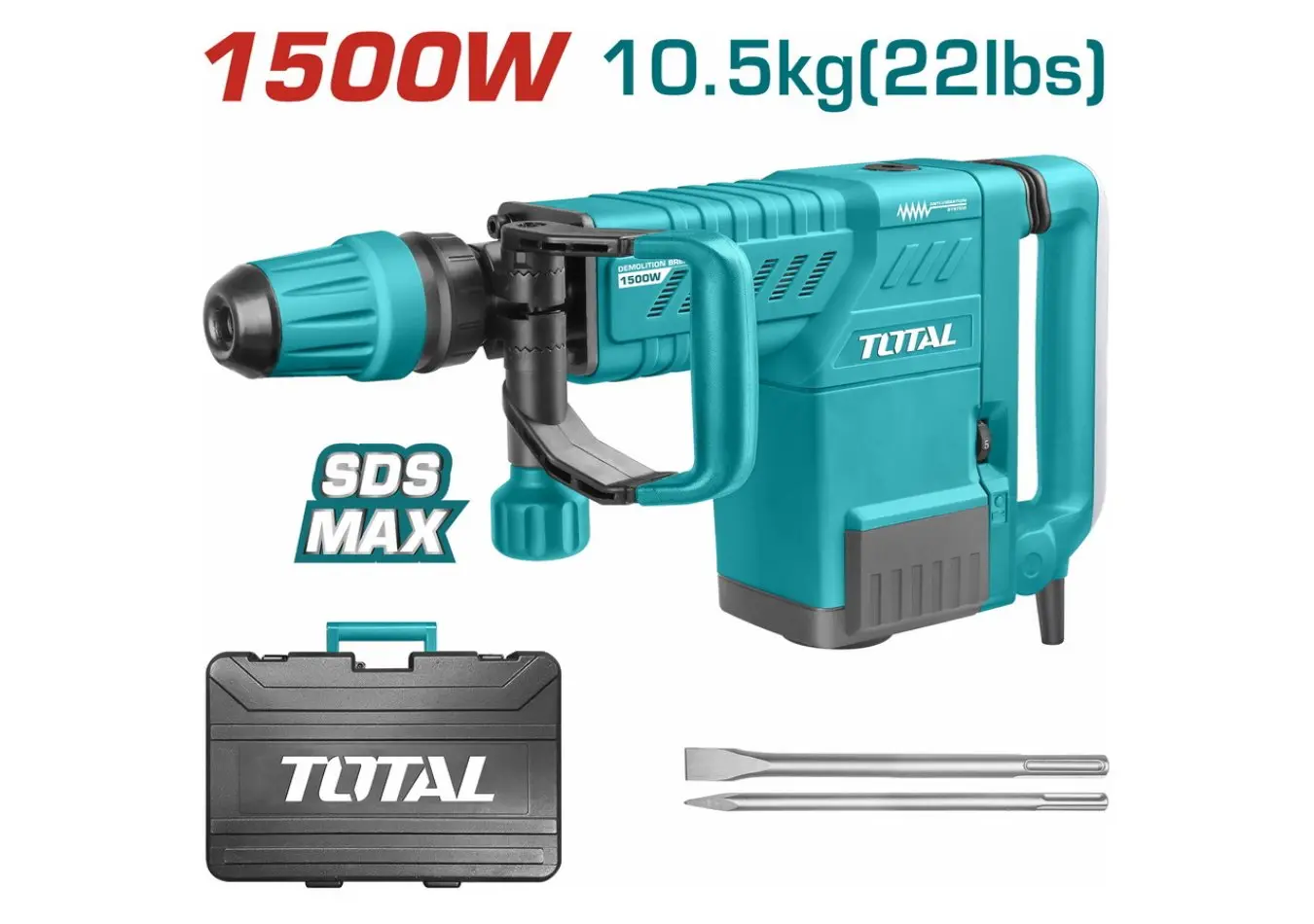كسارة دق 1500 واط SDS MAX (مانع اهتزاز) ضمن حقيبة بلاستيك TOTAL