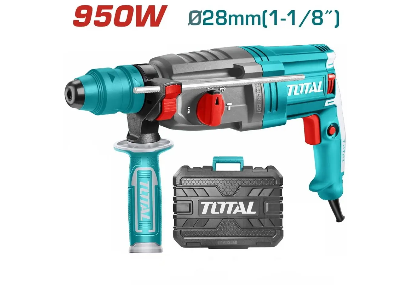 مثقب 950 واط 28 مم 2.5 جول SDS PLUS + اكسسوارات ضمن حقيبة بلاستيك TOTAL