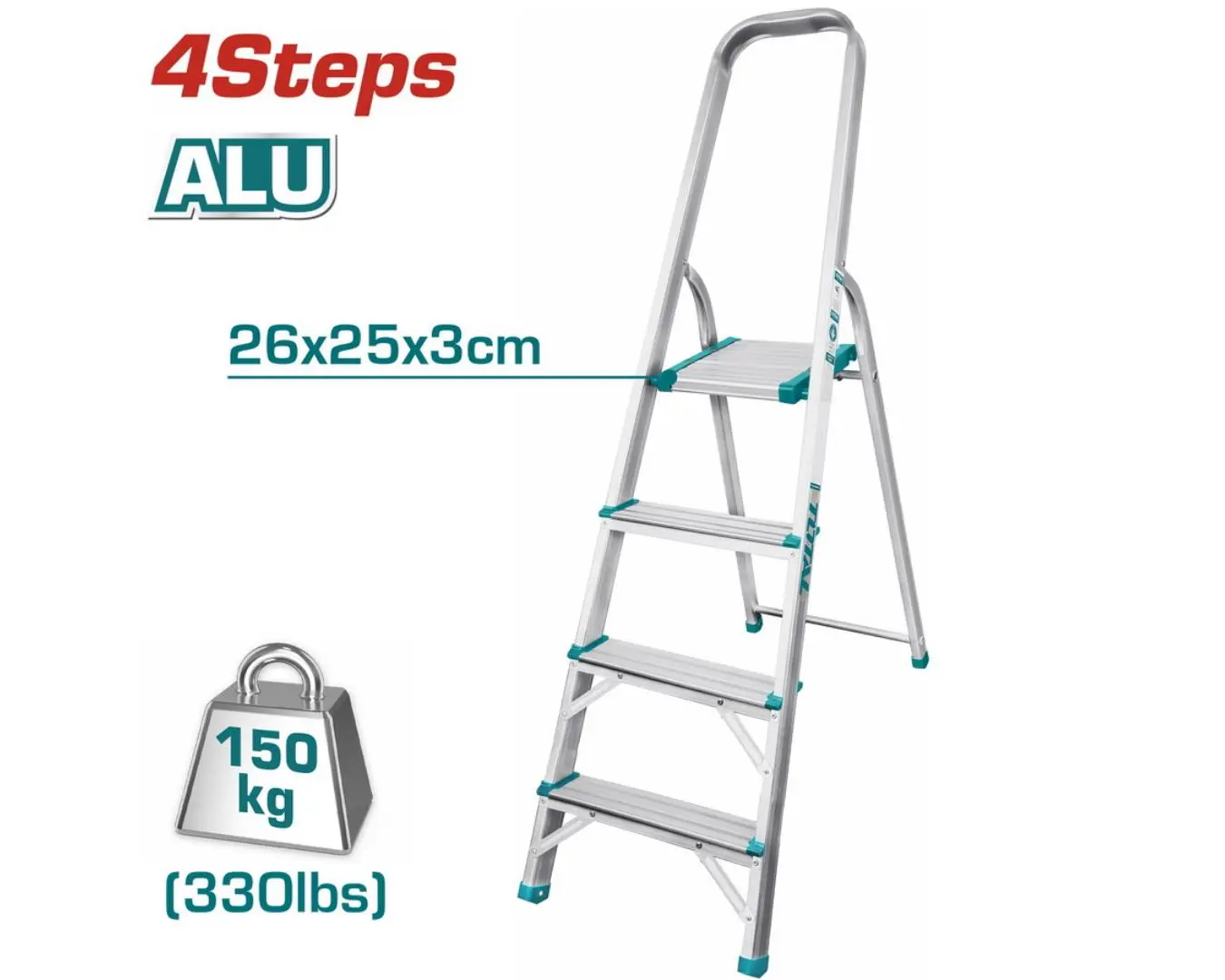 سلم المنيوم 4 درجات قياس 3 × 25 × 26 حمل 150 كغ ارتفاع 87.7 سمTOTAL
