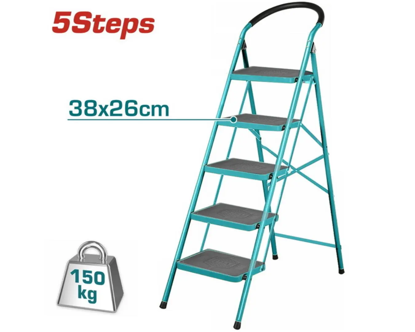 سلم حديد درجة عريضة كوشوك 5 درجات قياس 26 × 38 حمل 150 كغ ارتفاع 103 سمTOTAL